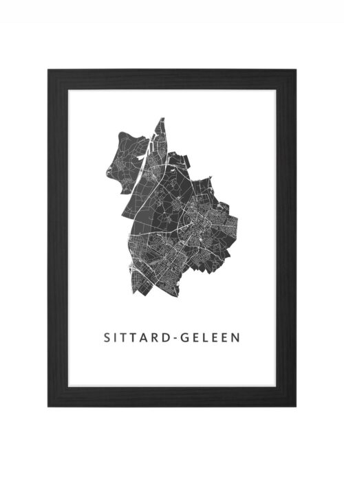 sittard-geleen kaart poster ingelijst in zwarte lijst
