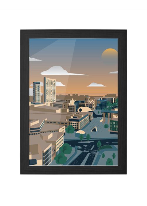 skyline eindhoven print nieki van diepen ingelijst in zwarte lijst