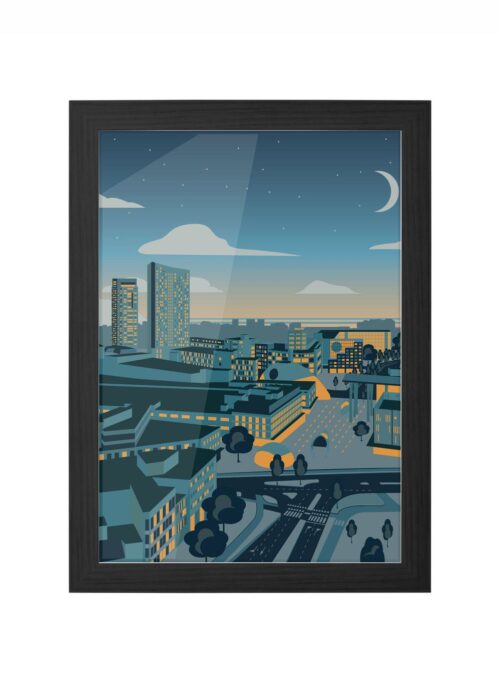 skyline eindhoven print nieki van diepen ingelijst in zwarte lijst