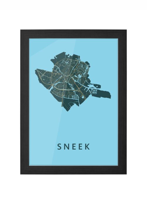 sneek stadskaart poster ingelijst in zwarte lijst