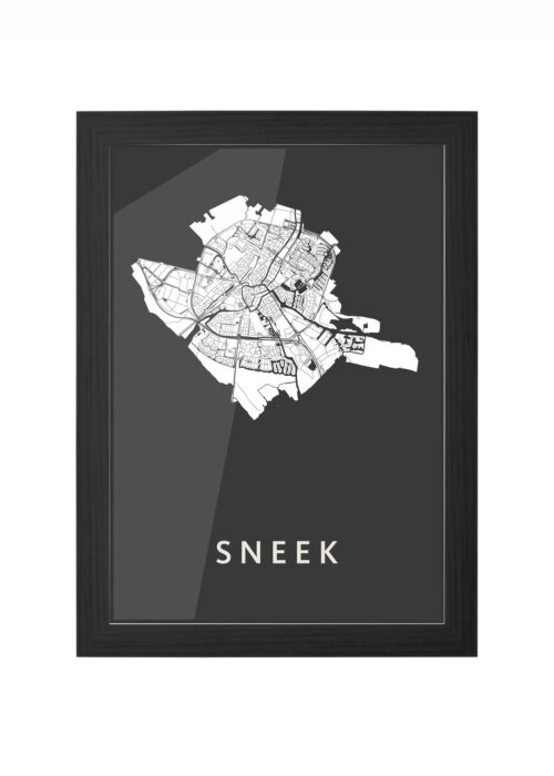 sneek stadskaart poster ingelijst in zwarte lijst