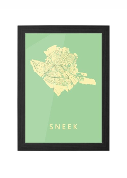 sneek stadskaart poster ingelijst in zwarte lijst