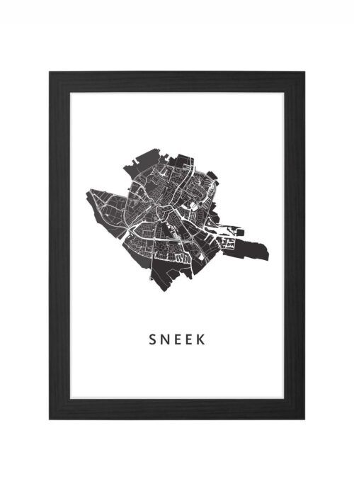 sneek stadskaart poster ingelijst in zwarte lijst