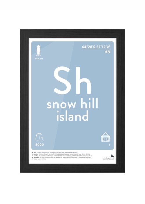 snow hill island typografie poster ingelijst in zwarte lijst