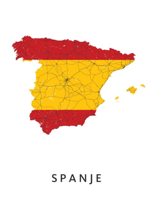 Spanje Landkaart Poster met Landvlag