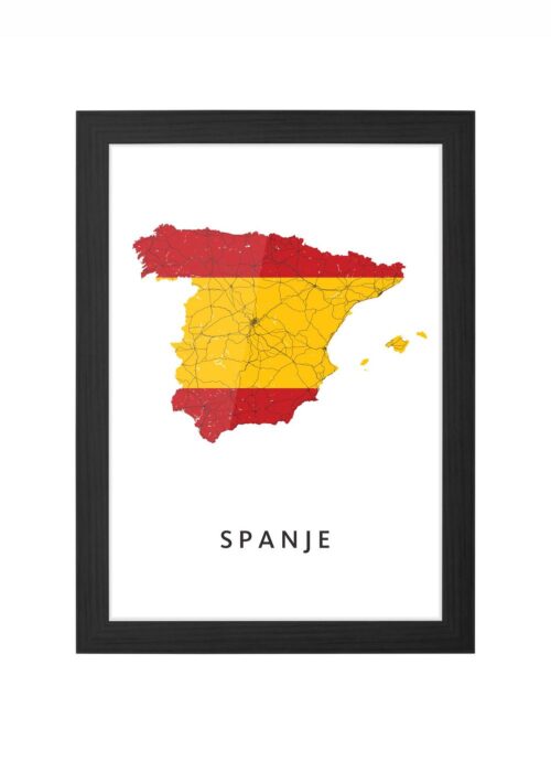 spanje landkaart poster landvlag ingelijst in zwarte lijst