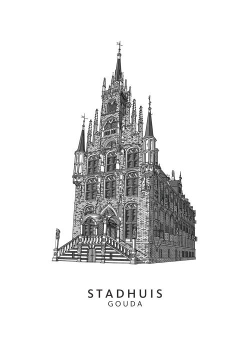 Stadhuis Gouda lijntekening print