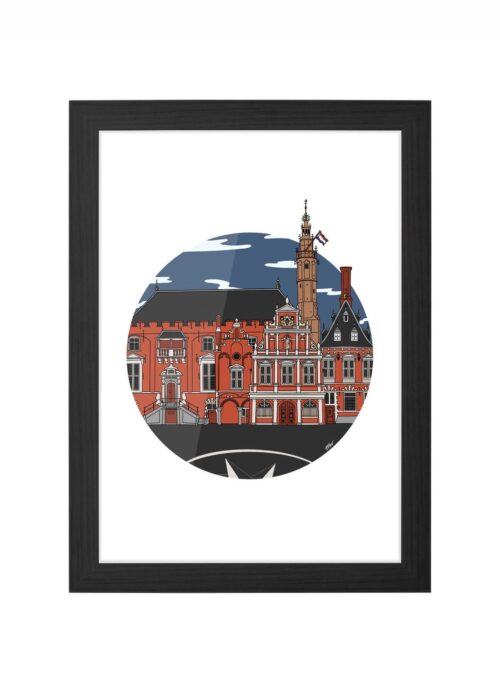 stadhuis icoon print poster ingelijst in zwarte lijst