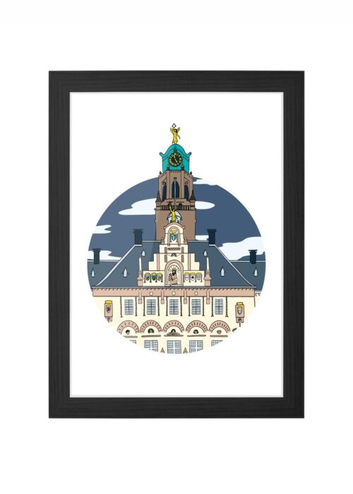 stadhuis icoon print poster ingelijst in zwarte lijst