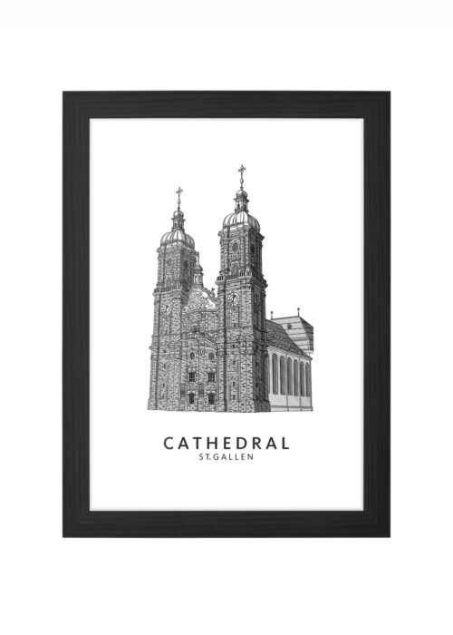 kathedraal lijntekening poster ingelijst in zwarte lijst