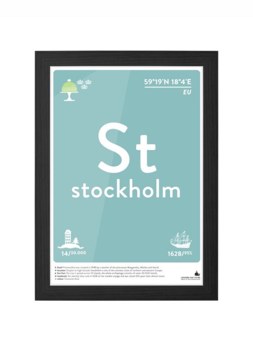 stockholm typografie poster ingelijst in zwarte lijst