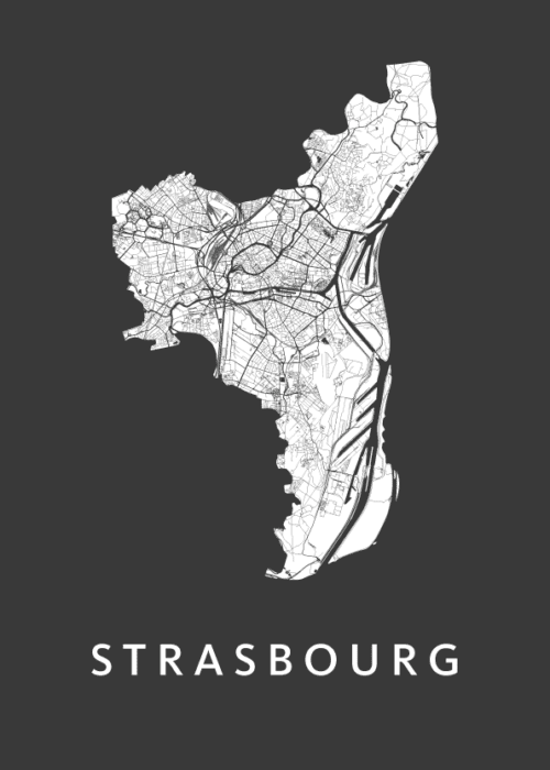 Strasbourg Black Stadskaart Poster Kopen