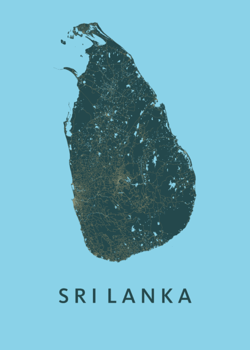 Sri Lanka Azure Map stadskaart poster