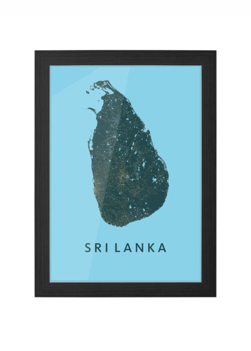 Sri Lanka Landkaart Azure ingelijst in zwarte lijst