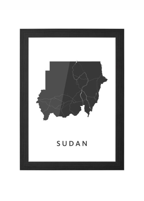 sudan landkaart poster ingelijst in zwarte lijst