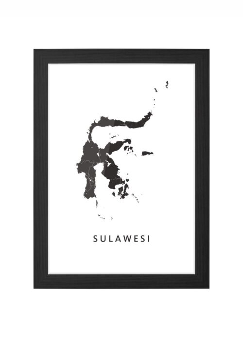 sulawesi regiokaart poster ingelijst in zwarte lijst