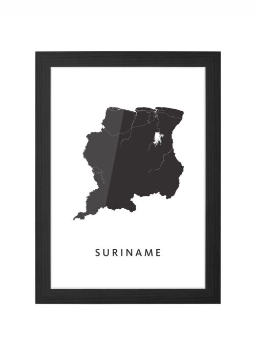 suriname landkaart poster ingelijst in zwarte lijst