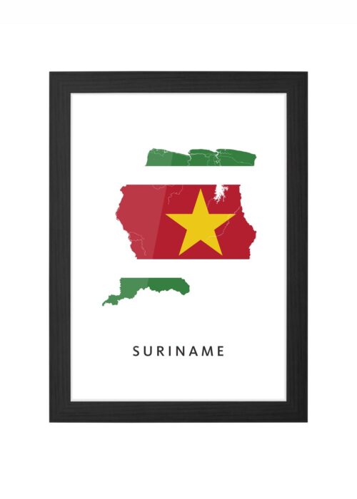 suriname landkaart poster landvlag ingelijst in zwarte lijst