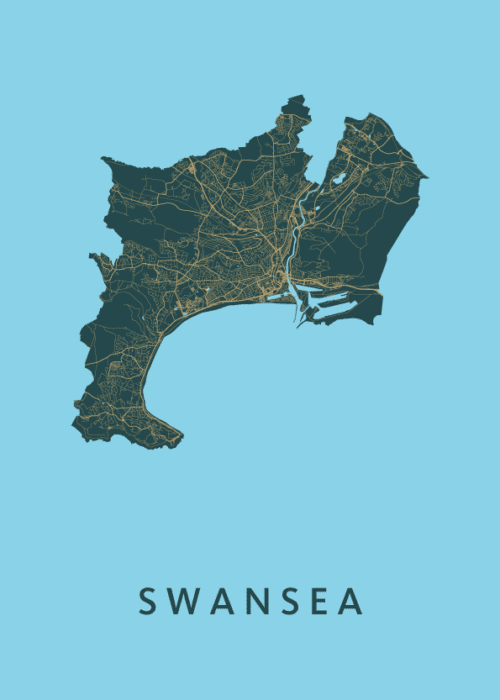 Swansea Azure Stadskaart Poster Kopen