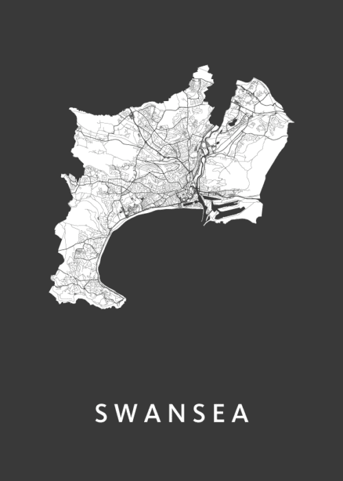 Swansea Stadskaart - Black