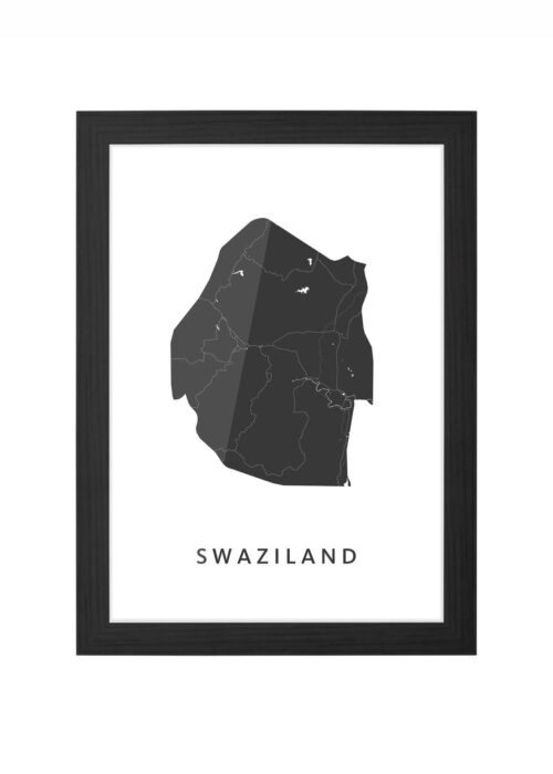 swaziland landkaart poster ingelijst in zwarte lijst