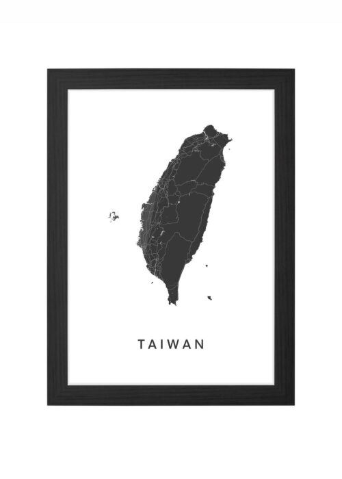 taiwan landkaart poster ingelijst in zwarte lijst