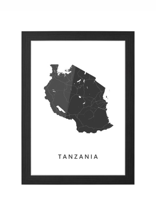 tanzania landkaart poster ingelijst in zwarte lijst
