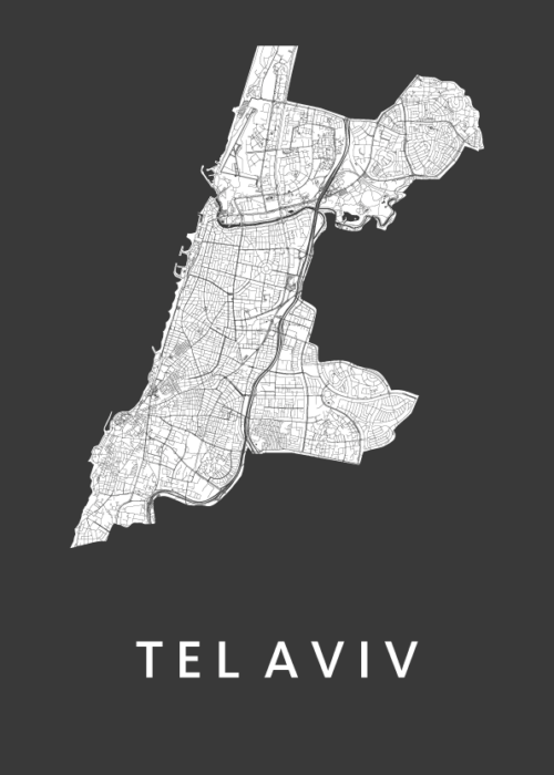 Tel Aviv Black Stadskaart Poster Kopen
