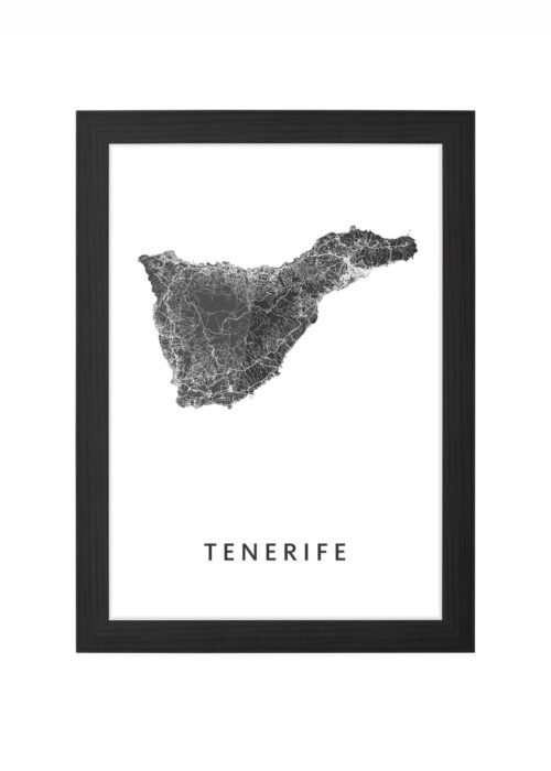tenerife eilandkaart poster ingelijst in zwarte lijst