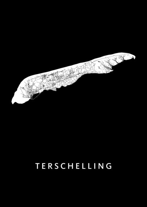 Terschelling Eilandkaart - Zwart Poster