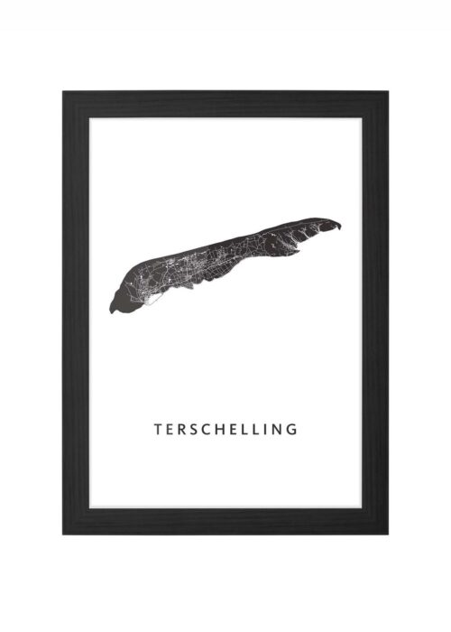 Terschelling Eilandkaart Poster ingelijst in zwarte lijst