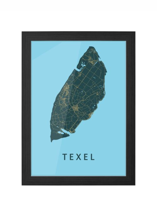 texel eilandkaart stadskaart poster ingelijst in zwarte lijst