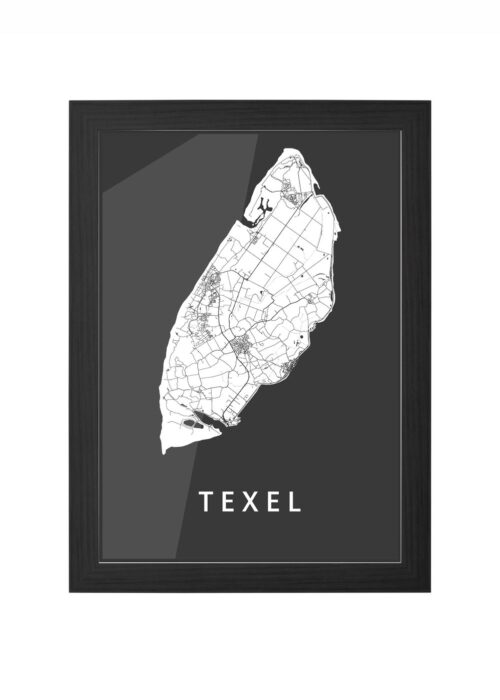 texel eilandkaart stadskaart poster ingelijst in zwarte lijst
