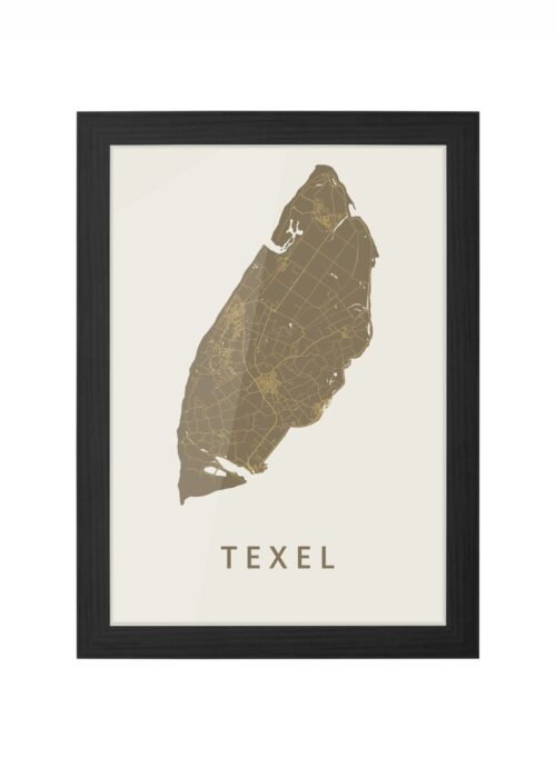 texel eilandkaart stadskaart poster ingelijst in zwarte lijst