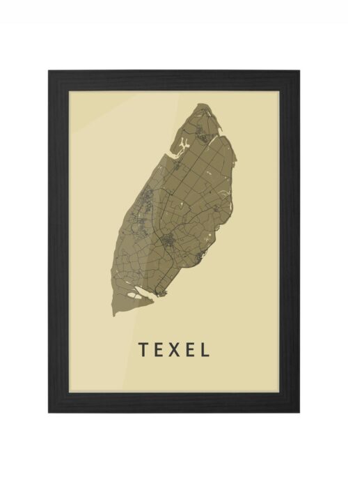 texel eilandkaart stadskaart poster ingelijst in zwarte lijst