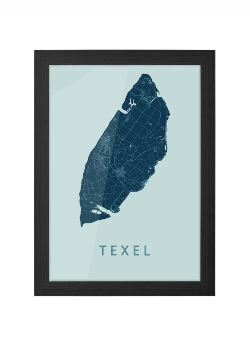 texel eilandkaart stadskaart poster ingelijst in zwarte lijst