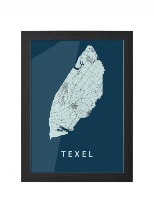 texel eilandkaart stadskaart poster ingelijst in zwarte lijst