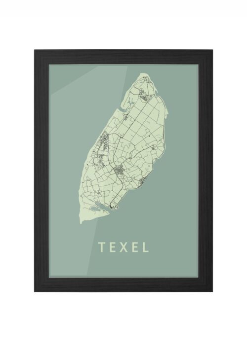 texel eilandkaart stadskaart poster ingelijst in zwarte lijst