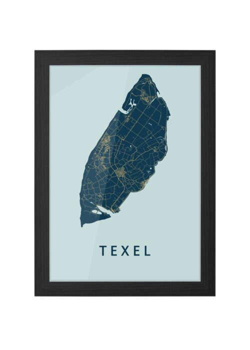 texel eilandkaart stadskaart poster ingelijst in zwarte lijst