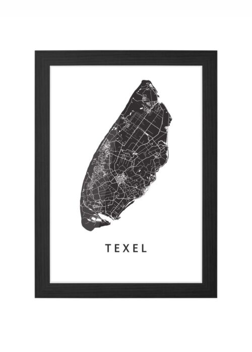 texel eilandkaart stadskaart poster ingelijst in zwarte lijst