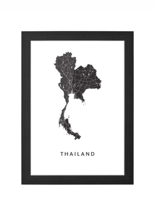 thailand landkaart poster ingelijst in zwarte lijst