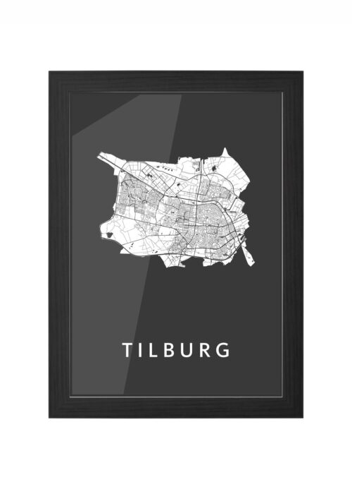 tilburg stadskaart poster ingelijst in zwarte lijst