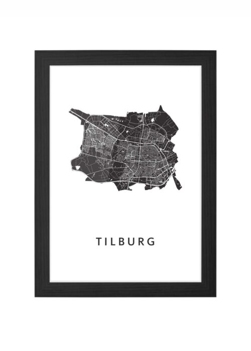 tilburg stadskaart poster ingelijst in zwarte lijst