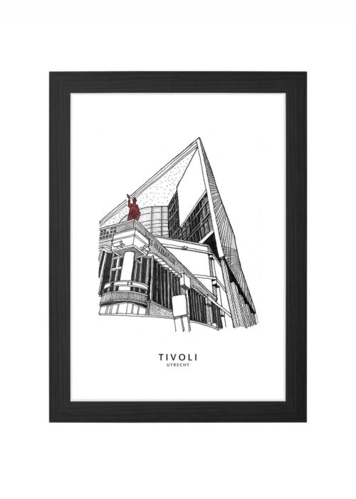 tivoli lijntekening poster ingelijst in zwarte lijst