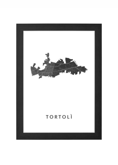 tortolì stadskaart poster ingelijst in zwarte lijst