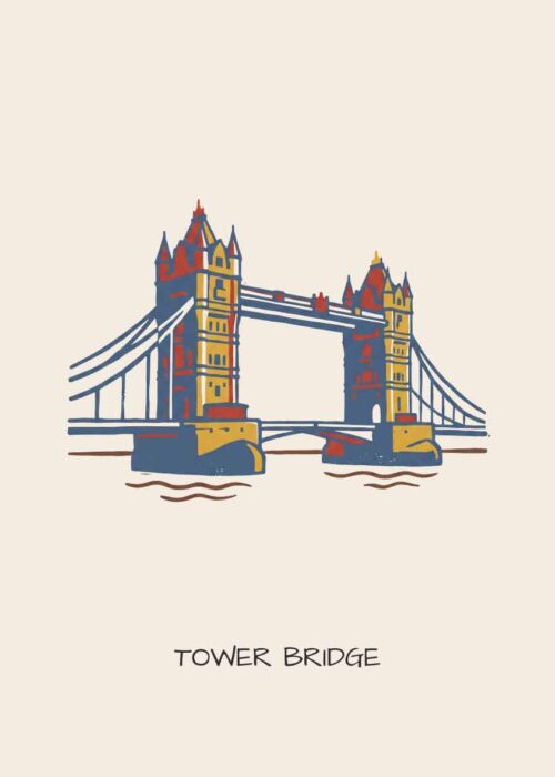 Tower Bridge Londen - Linosnede-stijl
