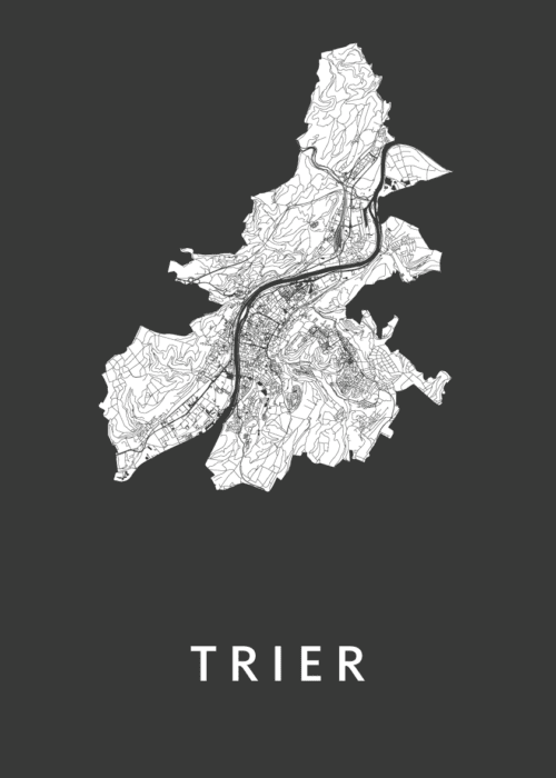 Trier Black Stadskaart Poster Kopen