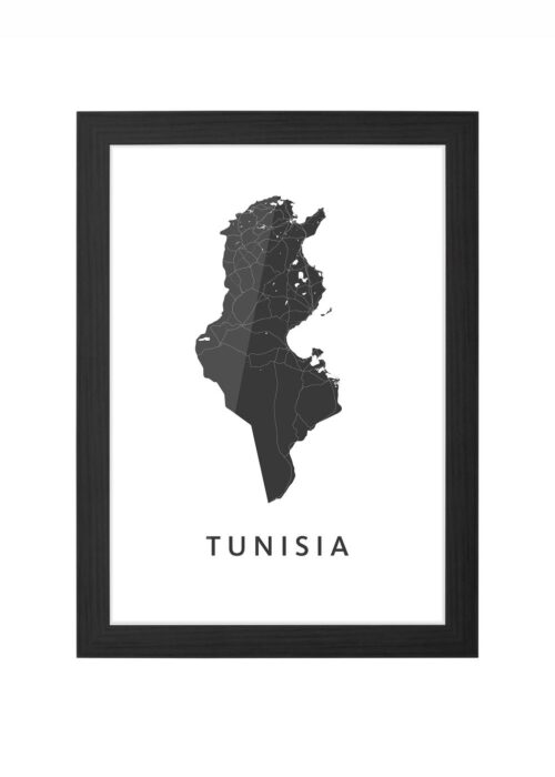 tunisia landkaart poster ingelijst in zwarte lijst