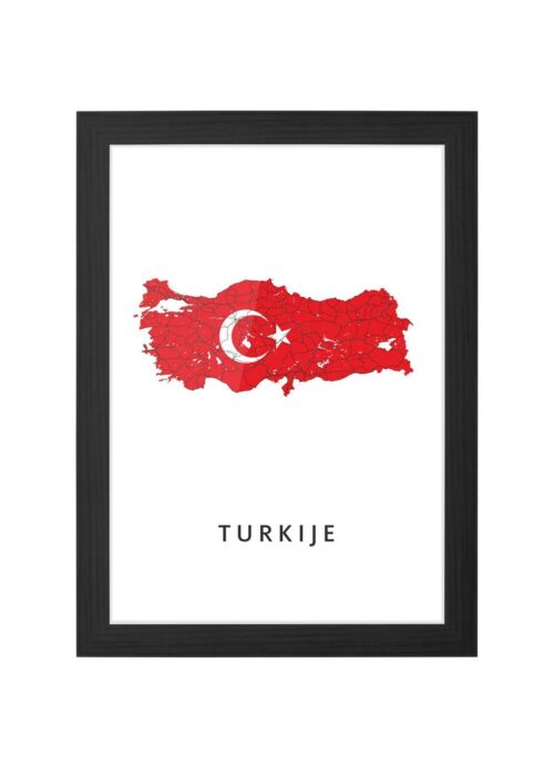turkije landkaart poster landvlag ingelijst in zwarte lijst