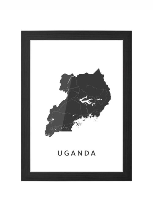 uganda landkaart poster ingelijst in zwarte lijst